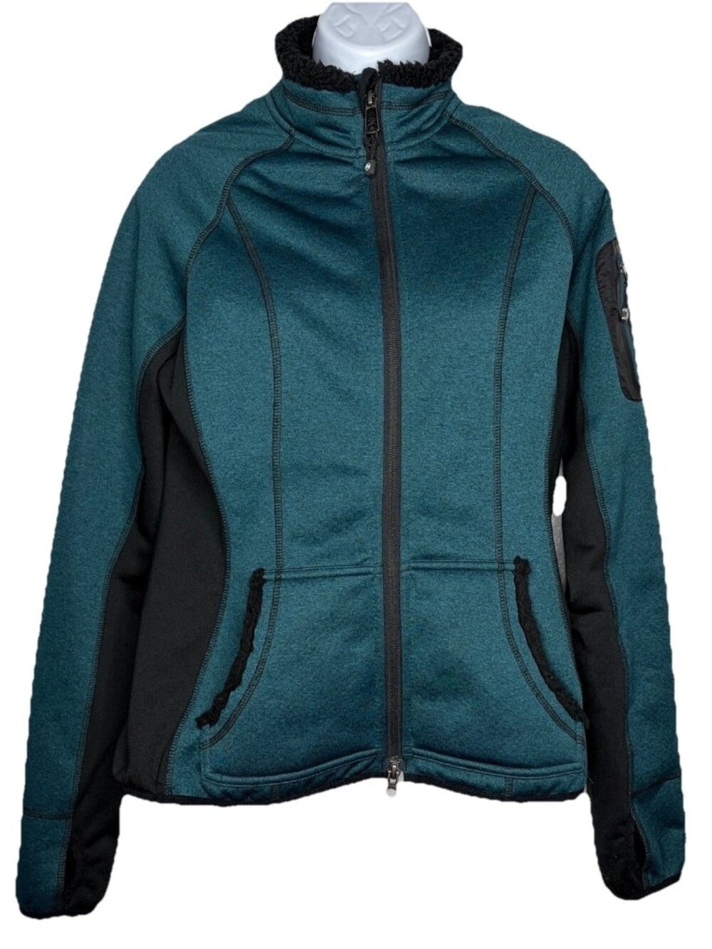 Harley Davidson Province Zip Fleece Jacket Womens Size XS Teal Black Mid Layer